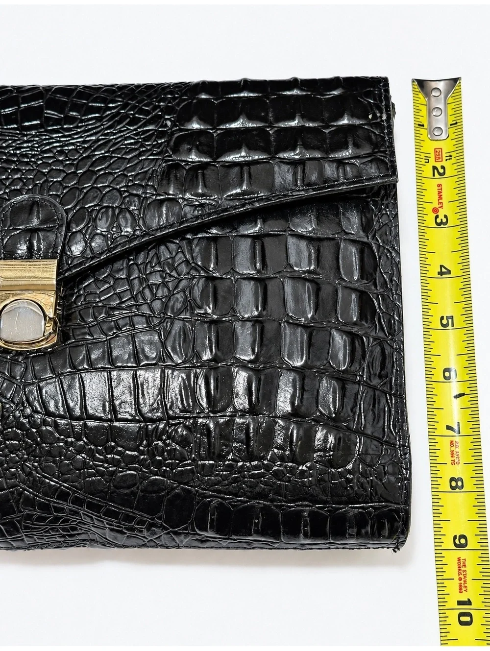 Vintage Crocodile Embossed Patent Leather Envelope Clutch